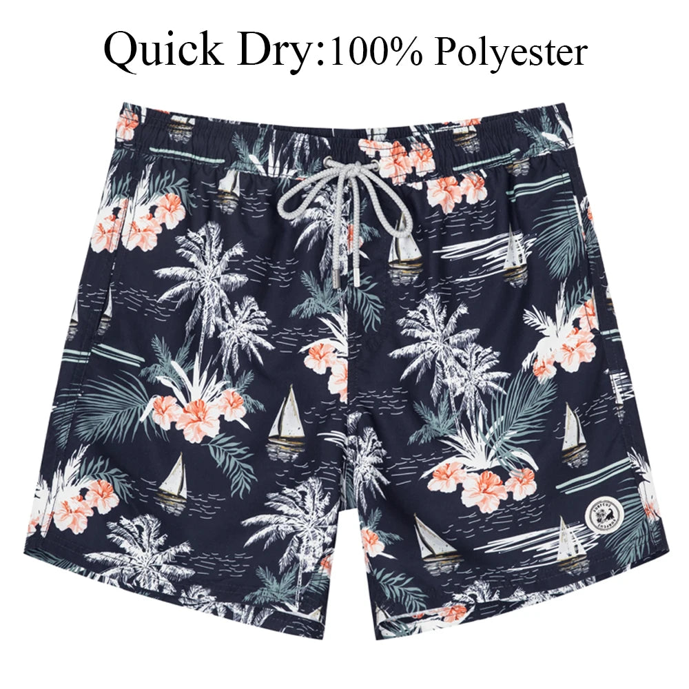 Men's Hawaiian Style Quick-Dry Swim Shorts with Mesh Lining