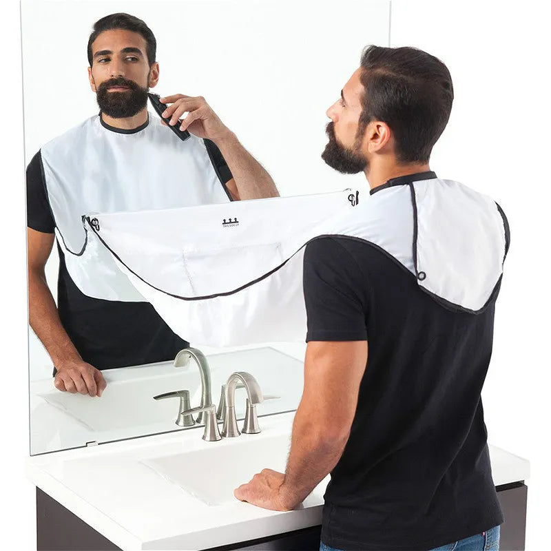 Shaving Apron for Men, Shaving Apron, Adult Bib, Shaver, Cleaning, Clean, No mess, Men's Apron, Beard, Sticks to mirror, clean hair free sink.
