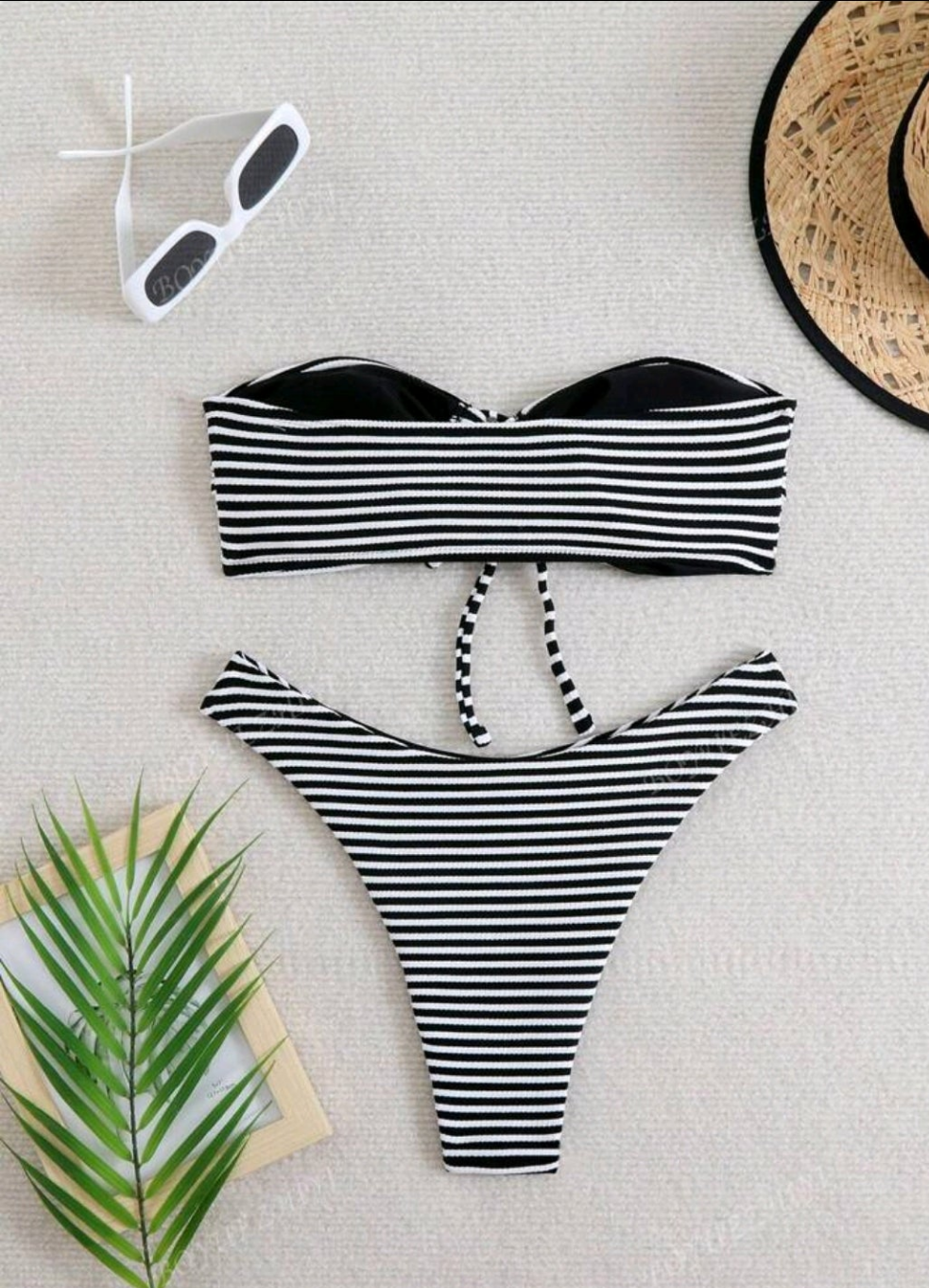 Black and white striped bikini