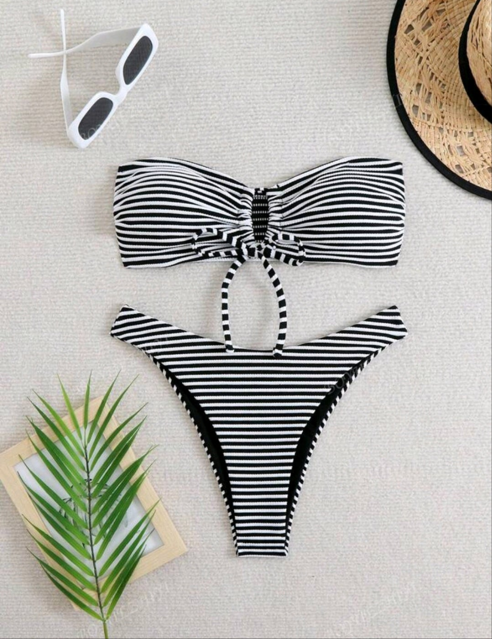 Black and white striped bikini
