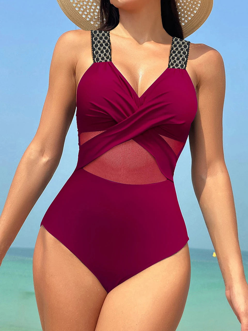 Plain Ruched One-Piece Swimsuit – Ring Link Swimwear for Women