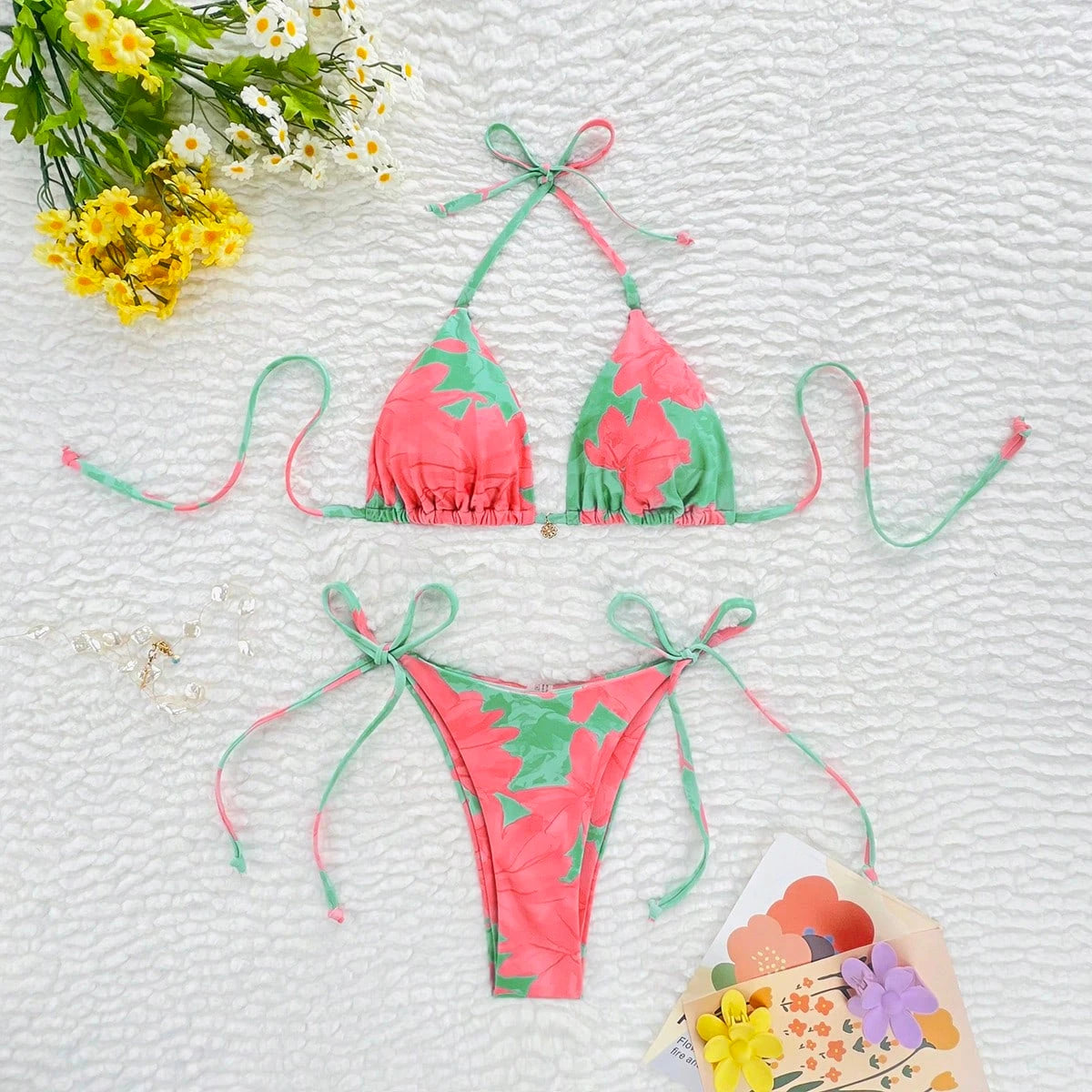 Sexy Floral Print Triangle Bikini – Beach Resort Swimwear for Women