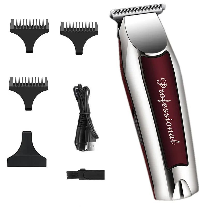 Men's cordless beard clippers. Rechargeable cordless hair trimmer. Men's grooming, professional electric hair clipper, beard cutting, machine edge outline.