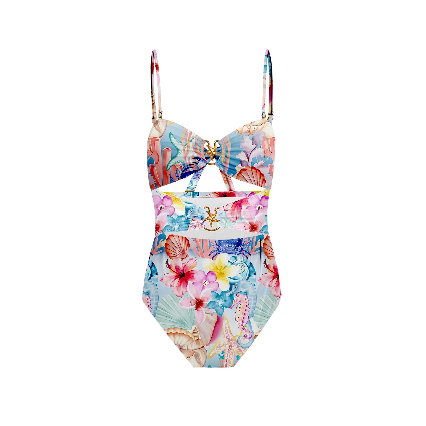 Leaves Print One-Piece Swimwear with Cover-Up – Sexy Bodysuit for Women