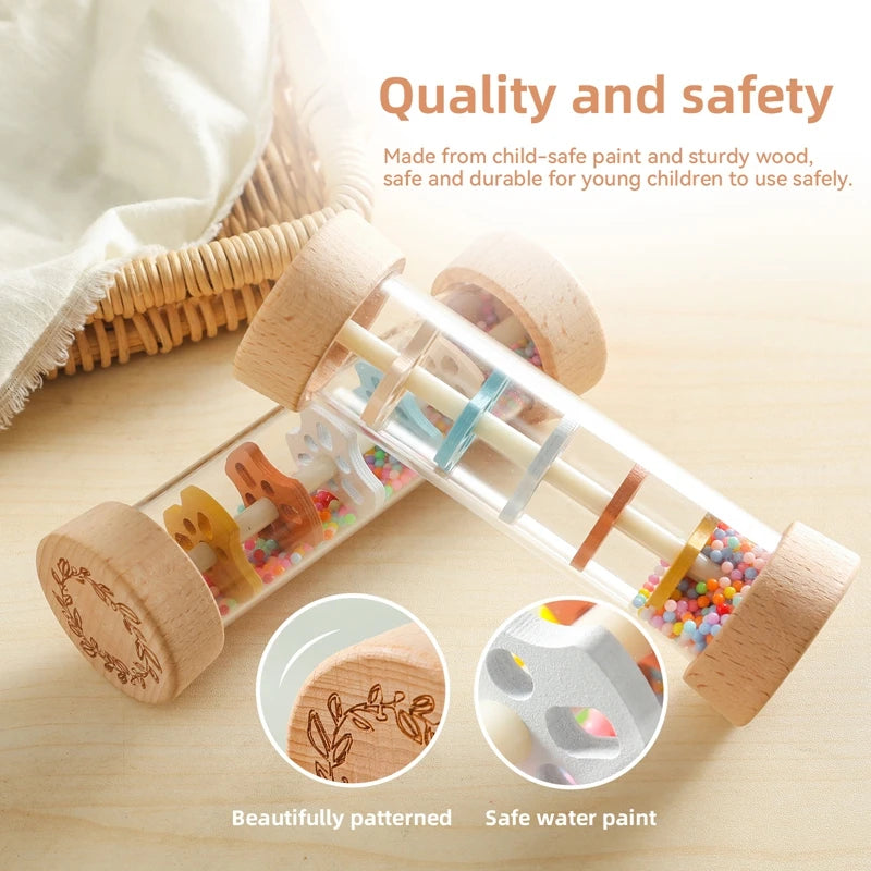 Montessori Baby Rain Stick Rainbow Hourglass Music Rattle – Sensory Educational Toy for Kids
