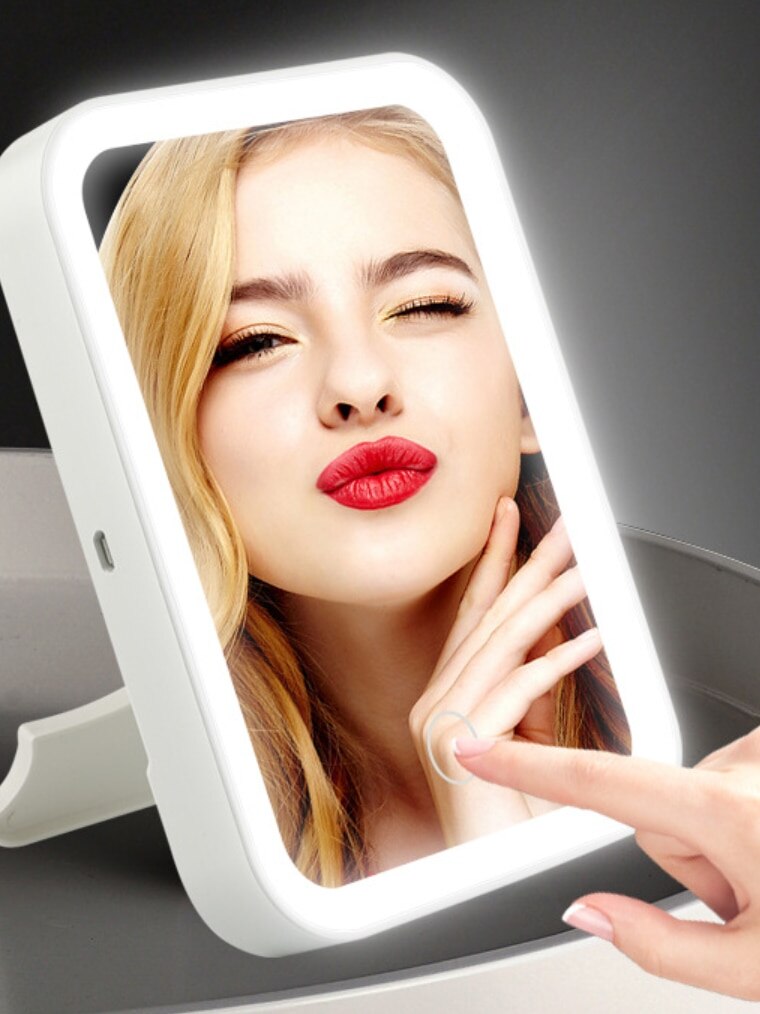 USB Rechargeable Portable Compact LED Vanity Mirror with Touch Screen Dimming Makeup Mirror