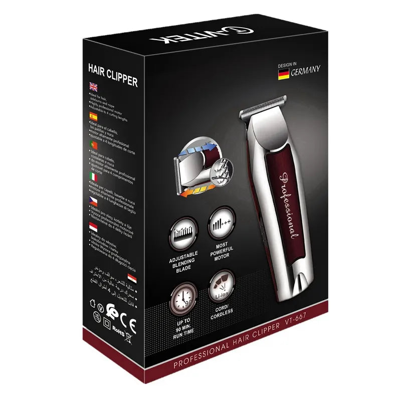 Men's cordless beard clippers. Rechargeable cordless hair trimmer. Men's grooming, professional electric hair clipper, beard cutting, machine edge outline.
