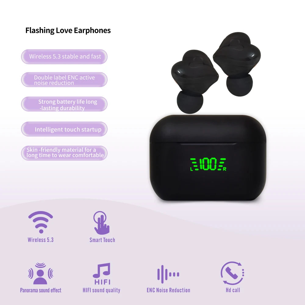 Heart-Shaped In-Ear Wireless Bluetooth Earphones with Noise Reduction – Cute and Fashionable Gift for Girls