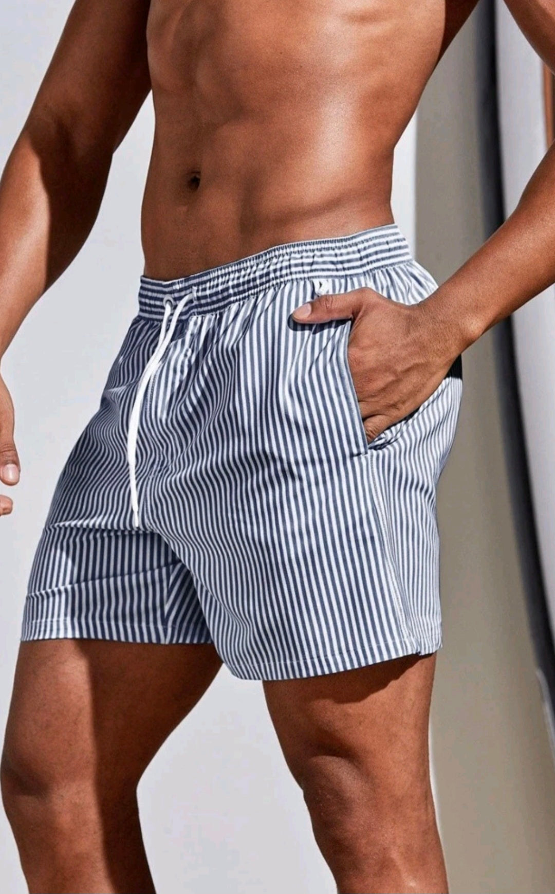 Blue and white striped swimshorts