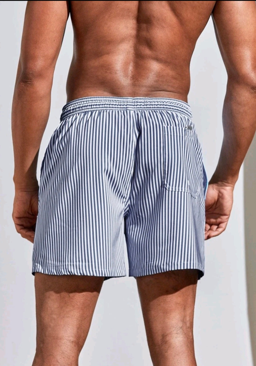 Blue and white striped swimshorts