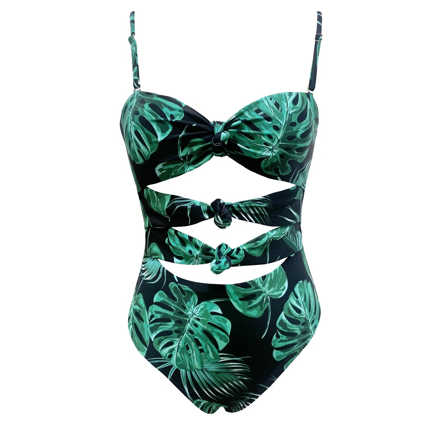 Leaves Print One-Piece Swimwear with Cover-Up – Sexy Bodysuit for Women