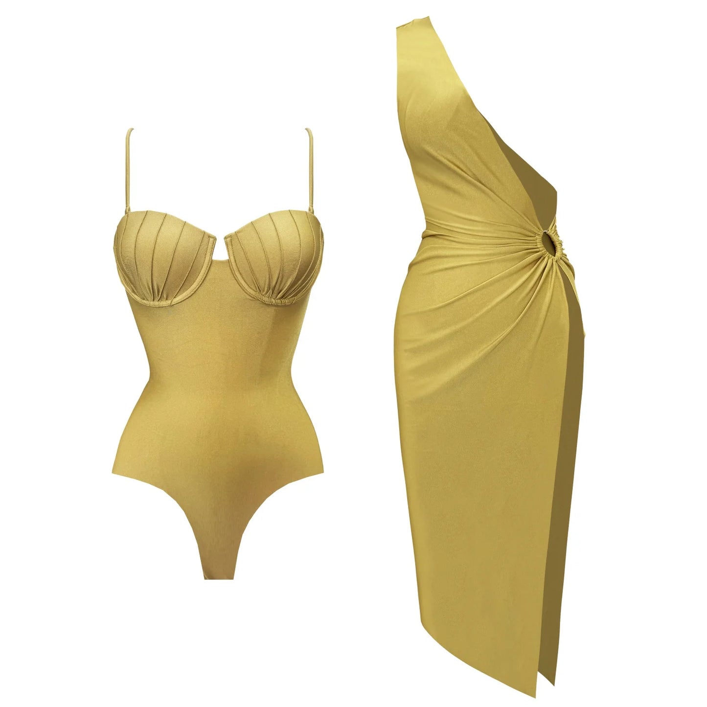 Leaves Print One-Piece Swimwear with Cover-Up – Sexy Bodysuit for Women