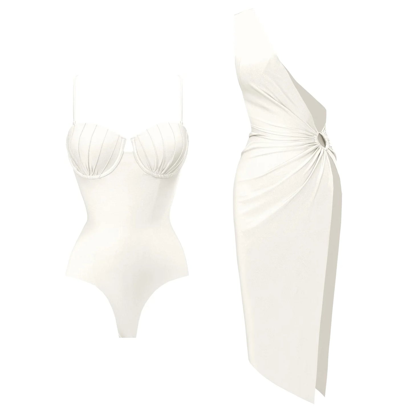 Leaves Print One-Piece Swimwear with Cover-Up – Sexy Bodysuit for Women