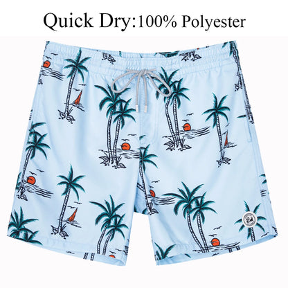 Men's Hawaiian Style Quick-Dry Swim Shorts with Mesh Lining