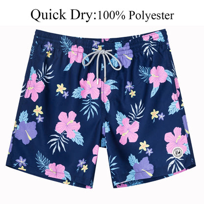 Men's Hawaiian Style Quick-Dry Swim Shorts with Mesh Lining