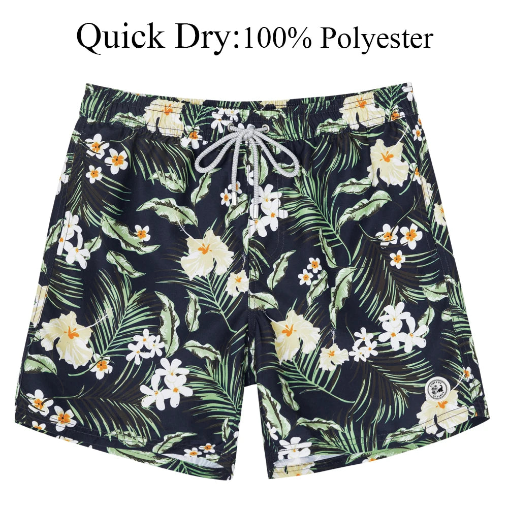 Men's Hawaiian Style Quick-Dry Swim Shorts with Mesh Lining