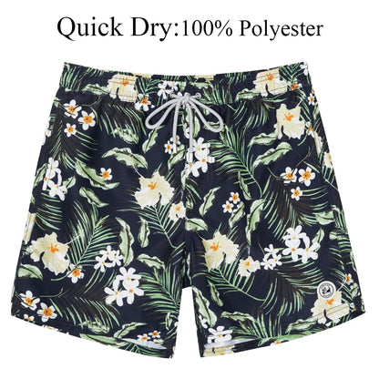 Men's Hawaiian Style Quick-Dry Swim Shorts with Mesh Lining
