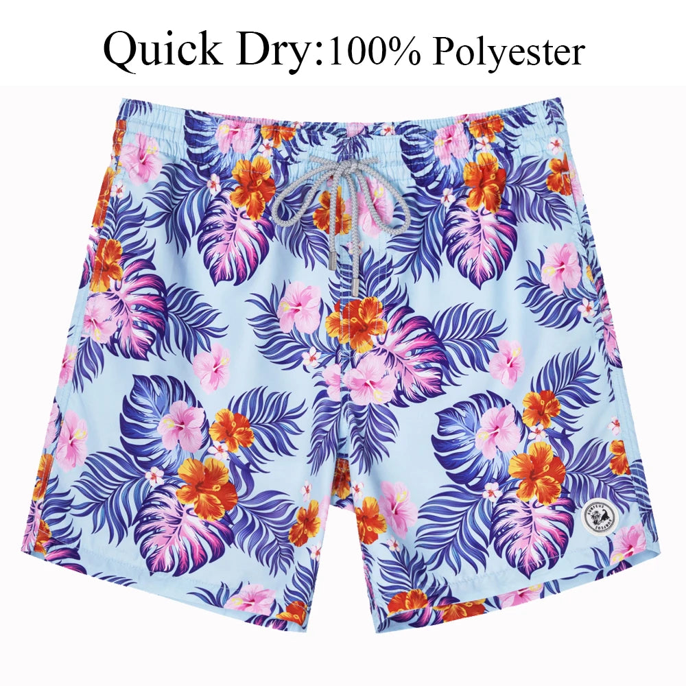 Men's Hawaiian Style Quick-Dry Swim Shorts with Mesh Lining