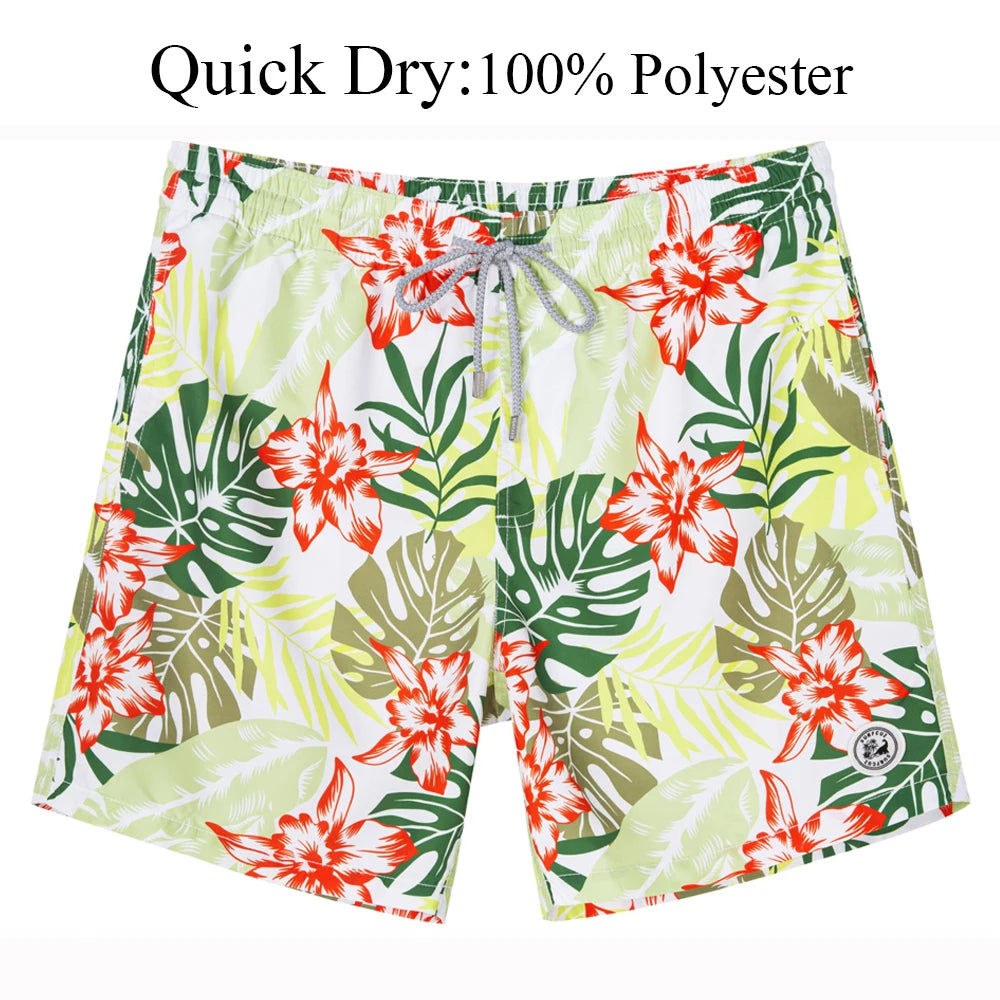 Men's Hawaiian Style Quick-Dry Swim Shorts with Mesh Lining