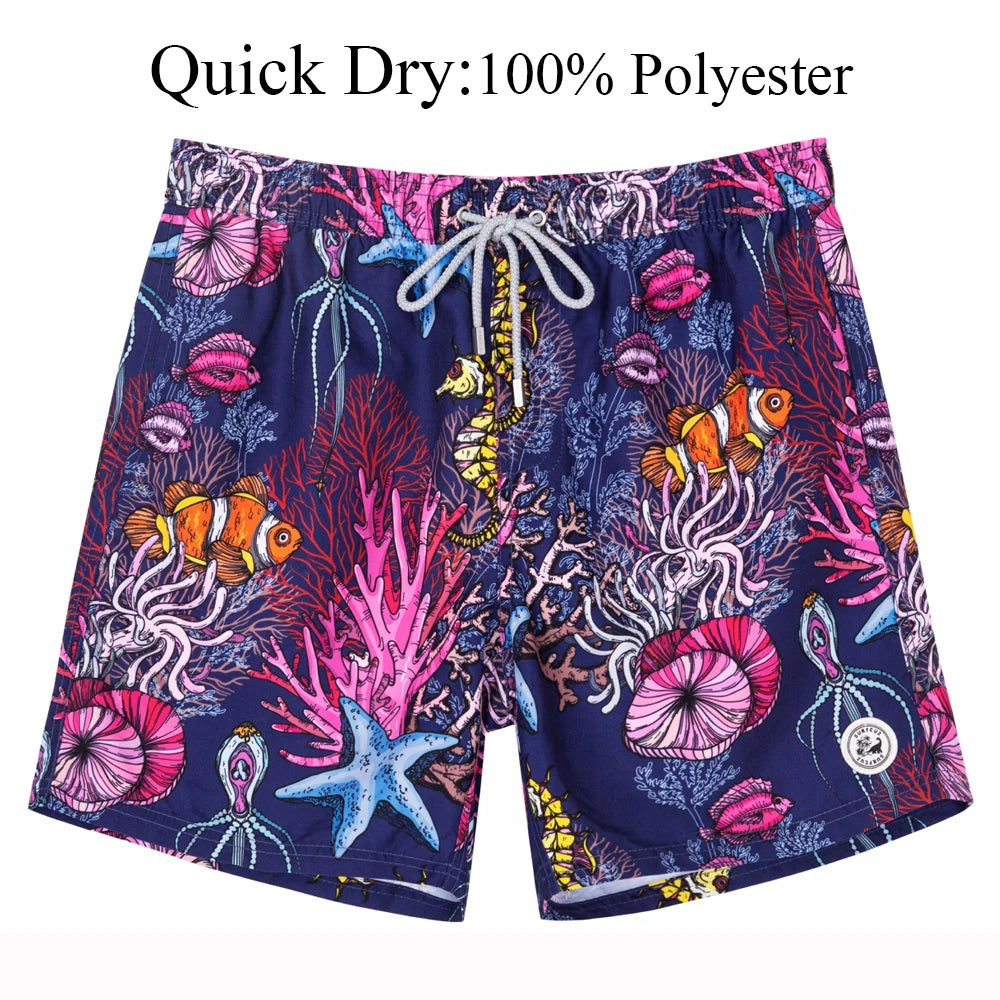 Men's Hawaiian Style Quick-Dry Swim Shorts with Mesh Lining