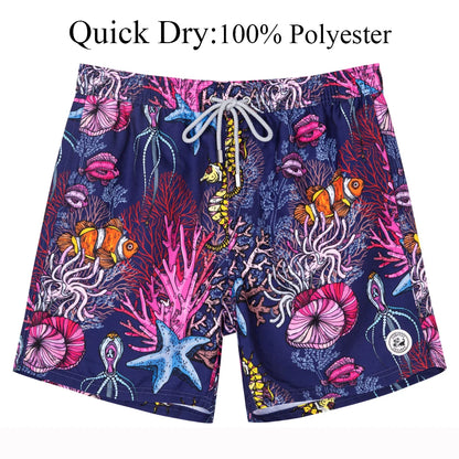 Men's Hawaiian Style Quick-Dry Swim Shorts with Mesh Lining