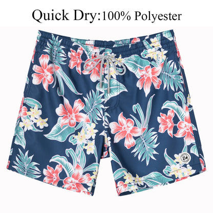 Men's Hawaiian Style Quick-Dry Swim Shorts with Mesh Lining