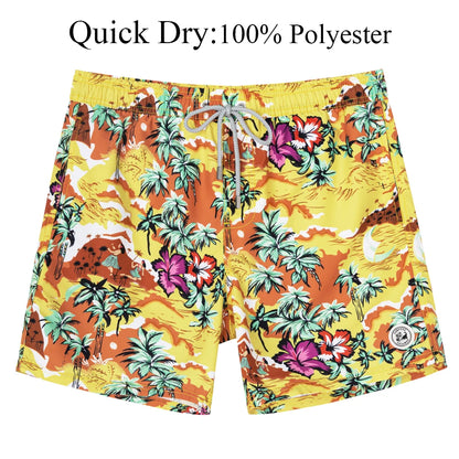 Men's Hawaiian Style Quick-Dry Swim Shorts with Mesh Lining