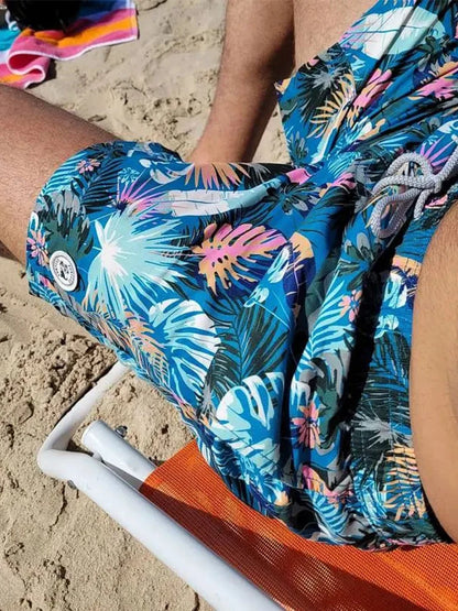 Men's Hawaiian Style Quick-Dry Swim Shorts with Mesh Lining