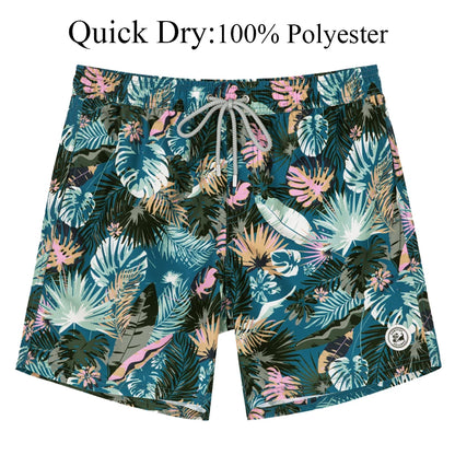 Men's Hawaiian Style Quick-Dry Swim Shorts with Mesh Lining