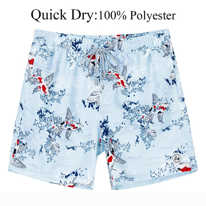 Men's Hawaiian Style Quick-Dry Swim Shorts with Mesh Lining