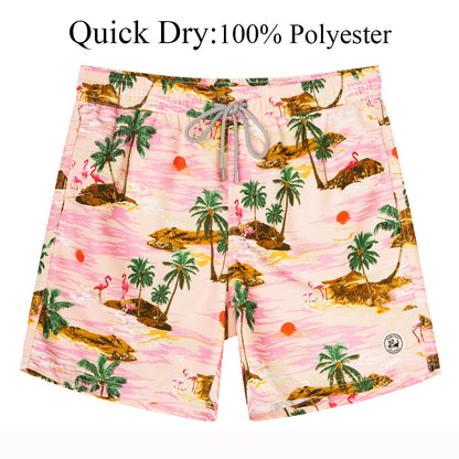 Men's Hawaiian Style Quick-Dry Swim Shorts with Mesh Lining