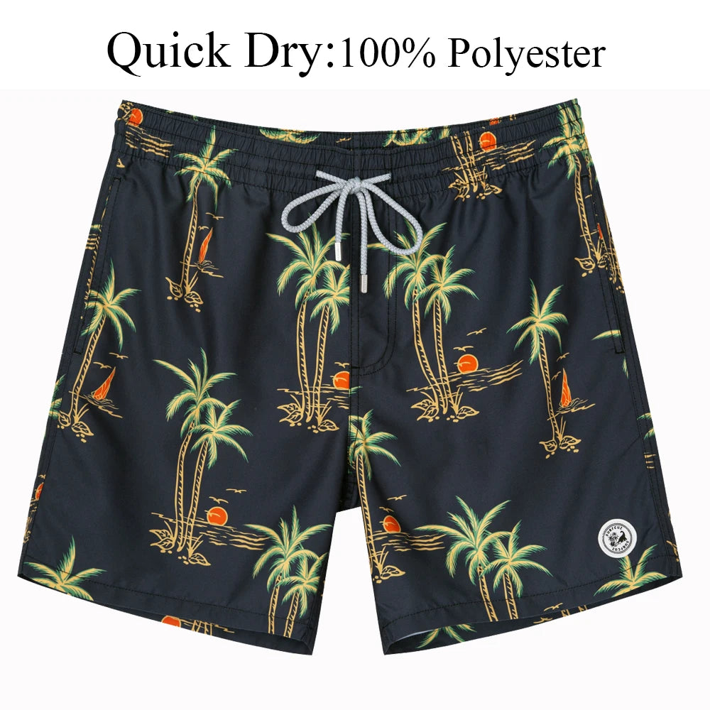 Men's Hawaiian Style Quick-Dry Swim Shorts with Mesh Lining