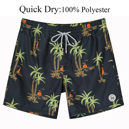 Men's Hawaiian Style Quick-Dry Swim Shorts with Mesh Lining