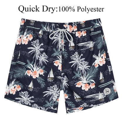 Men's Hawaiian Style Quick-Dry Swim Shorts with Mesh Lining