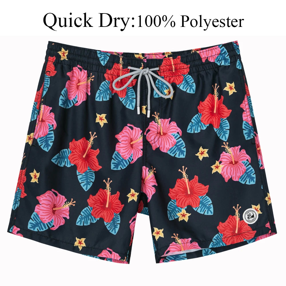 Men's Hawaiian Style Quick-Dry Swim Shorts with Mesh Lining