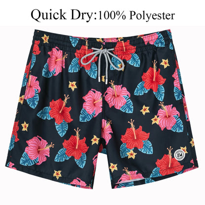 Men's Hawaiian Style Quick-Dry Swim Shorts with Mesh Lining