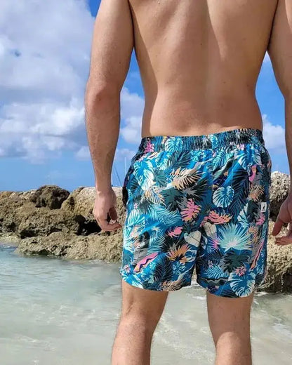 Men's Hawaiian Style Quick-Dry Swim Shorts with Mesh Lining