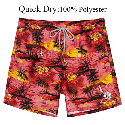 Men's Hawaiian Style Quick-Dry Swim Shorts with Mesh Lining