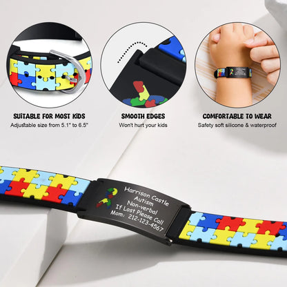 Custom Baby Name Bracelets for Boys & Girls - Personalized Autism Information Soft Silicone Wristbands