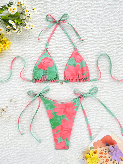 Sexy Floral Print Triangle Bikini – Beach Resort Swimwear for Women