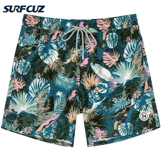 Men's Hawaiian Style Quick-Dry Swim Shorts with Mesh Lining