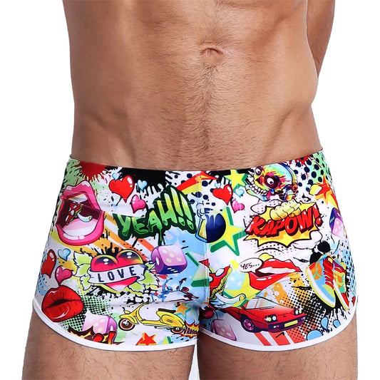 Men's Cartoon Swim Shorts - Quick Dry Swimwear for Beach & Surfing