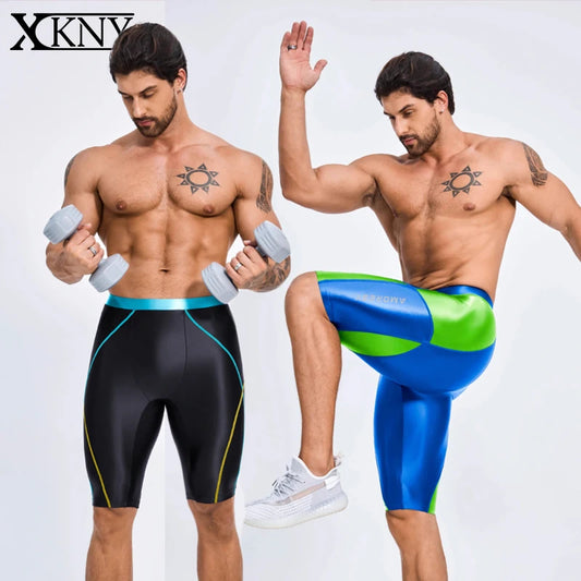 AMORESY Men's Casual Fitness Five-Quarter Shorts - Cycling & Wrestling Satin Glossy Pants