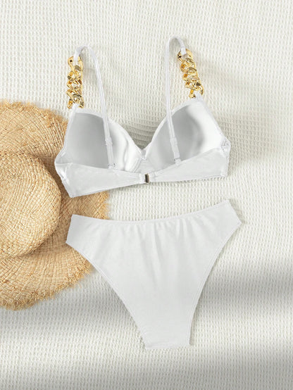 Solid Color Triangle Bikini Set – Adjustable Strap, Low-Rise Surf & Swim Suit