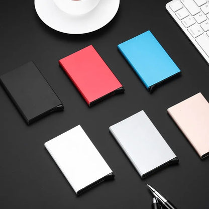 Slim Aluminum Wallet With Elastic Back Pouch ID Credit Card Holder Mini RFID Wallet Automatic Pop up Bank Card Case