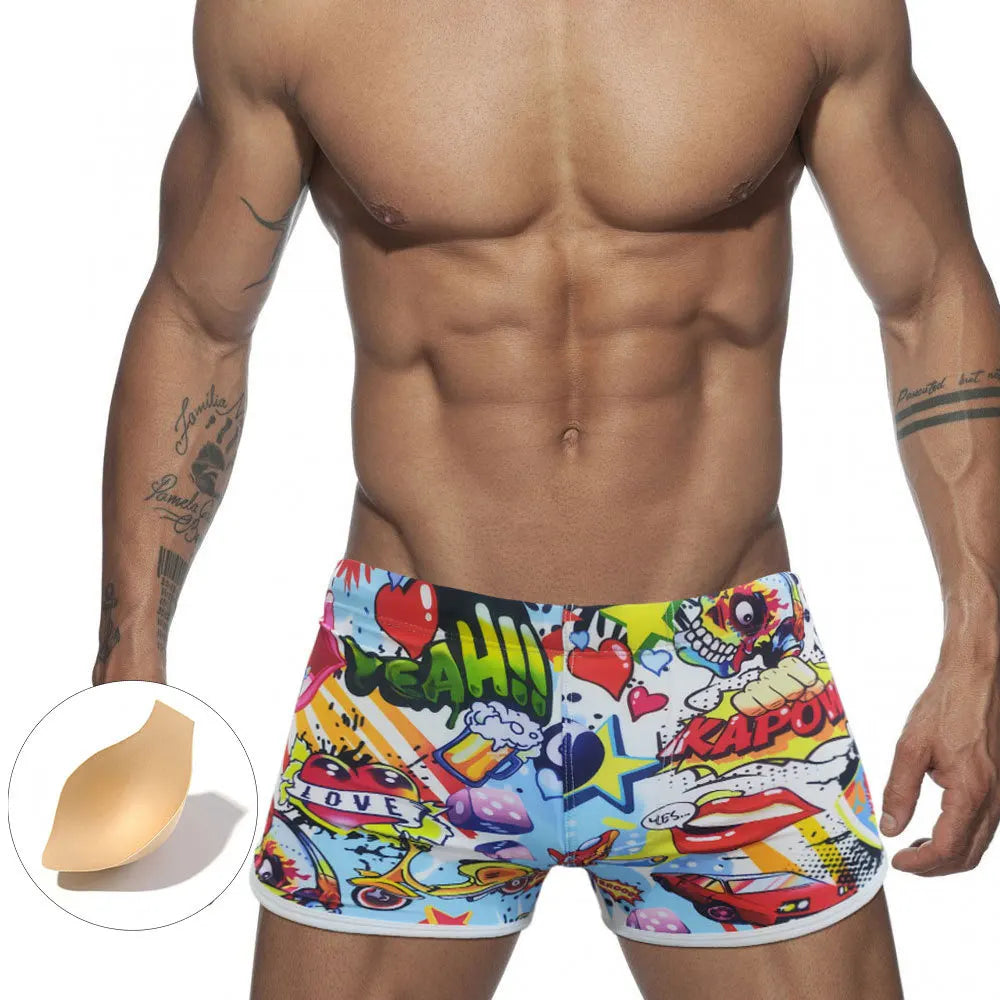 Men's Cartoon Swim Shorts - Quick Dry Swimwear for Beach & Surfing
