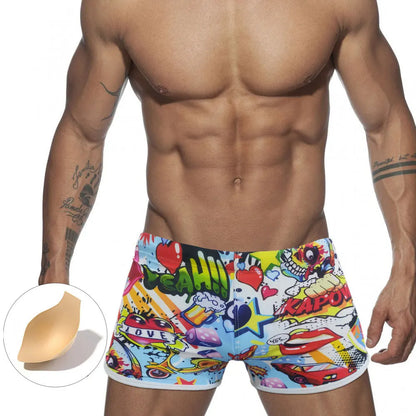 Men's Cartoon Swim Shorts - Quick Dry Swimwear for Beach & Surfing