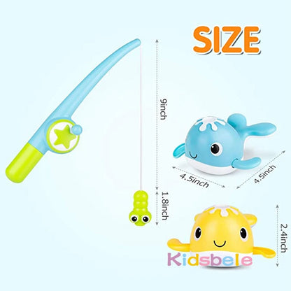 Magnetic Fishing Game Bathtub Toy – Wind-up Swimming Whales for Toddlers (18 Months+)
