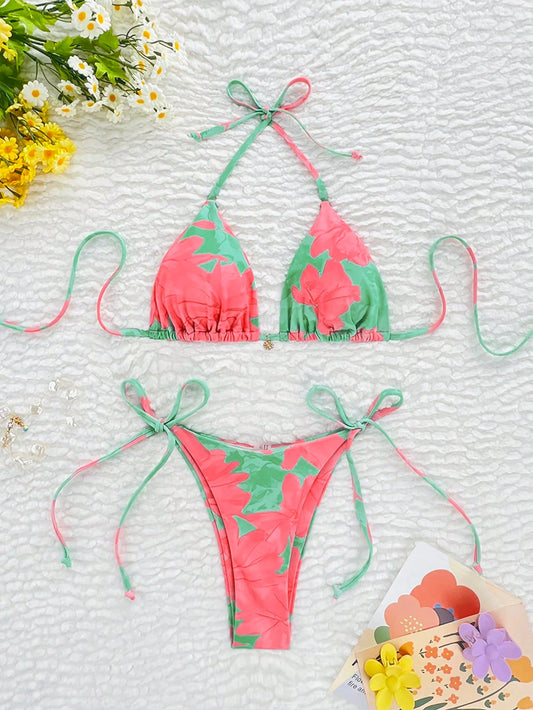 Sexy Floral Print Triangle Bikini – Beach Resort Swimwear for Women