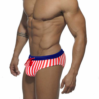 Sexy Men's Striped Swim Briefs - Quick Dry Low Waist Bikini Swimwear